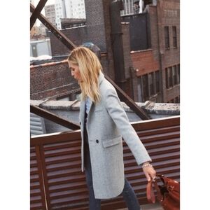 Sezane Joe Coat Manteau Wool Double Breasted Chevron Grey